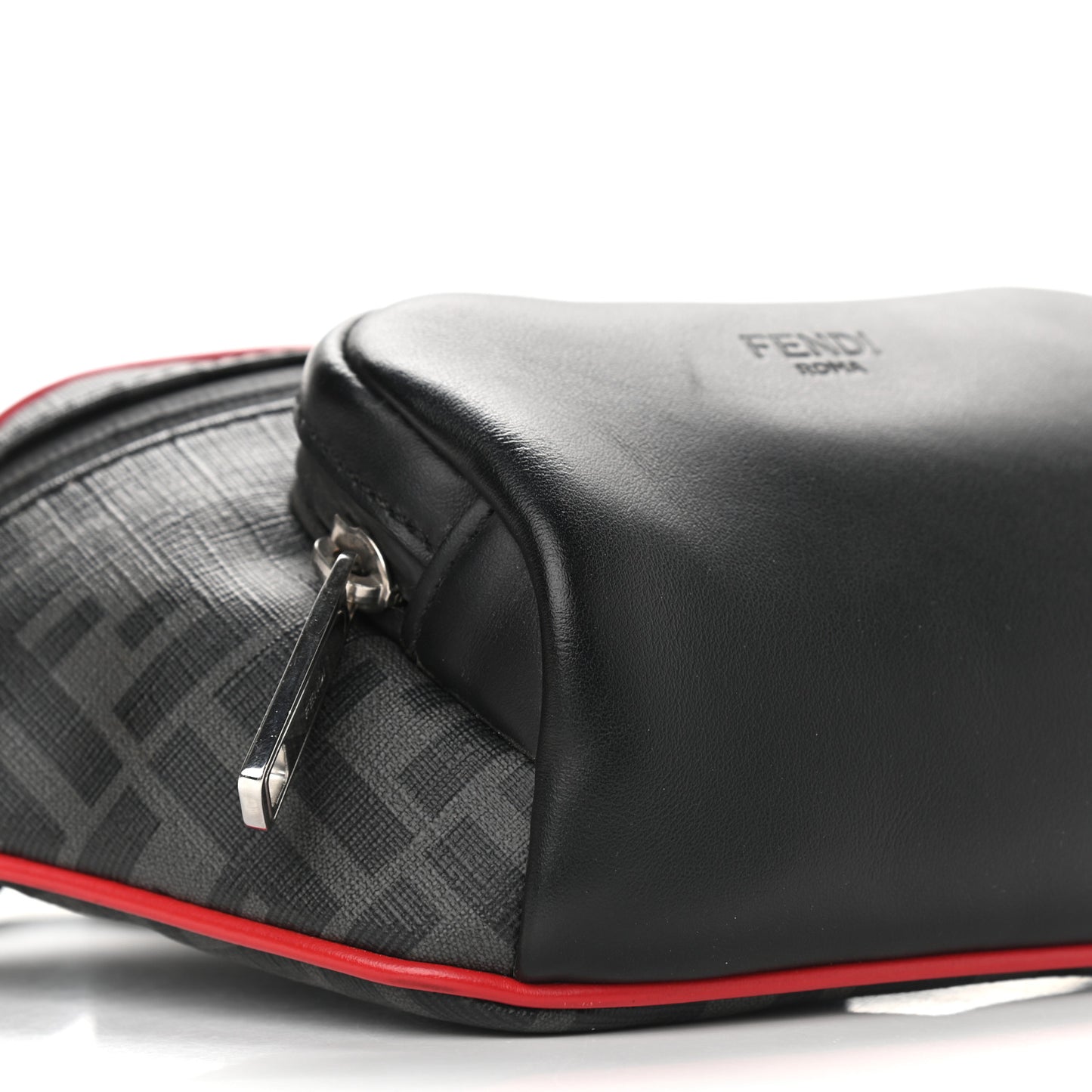 Glazed Fabric Vitello Century FF 1974 Pocket Belt Bag Black Rosso