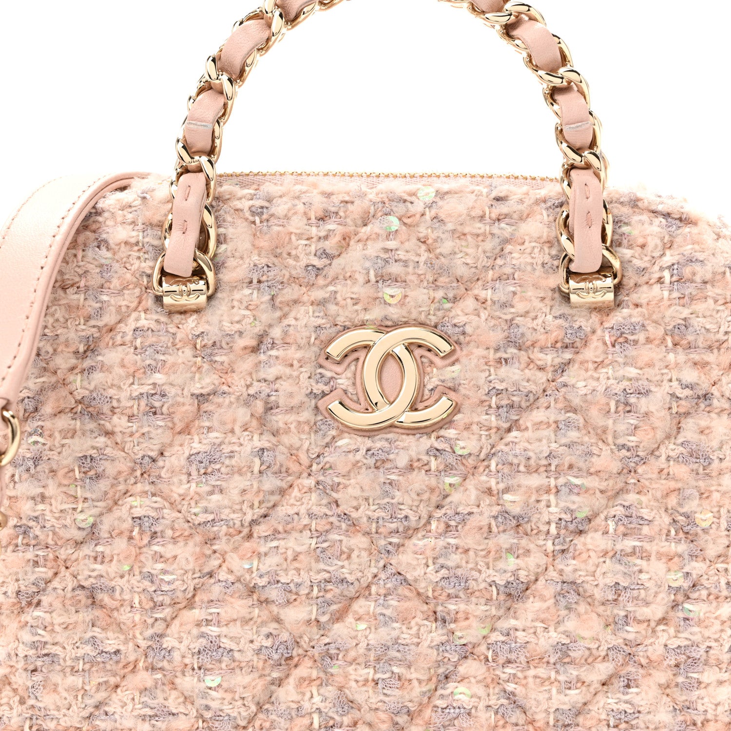 Chanel Cotton Wool Tweed Sequin Quilted Shiny Coco Clutch With Chain Light Pink Beige Ecru 8 of 10