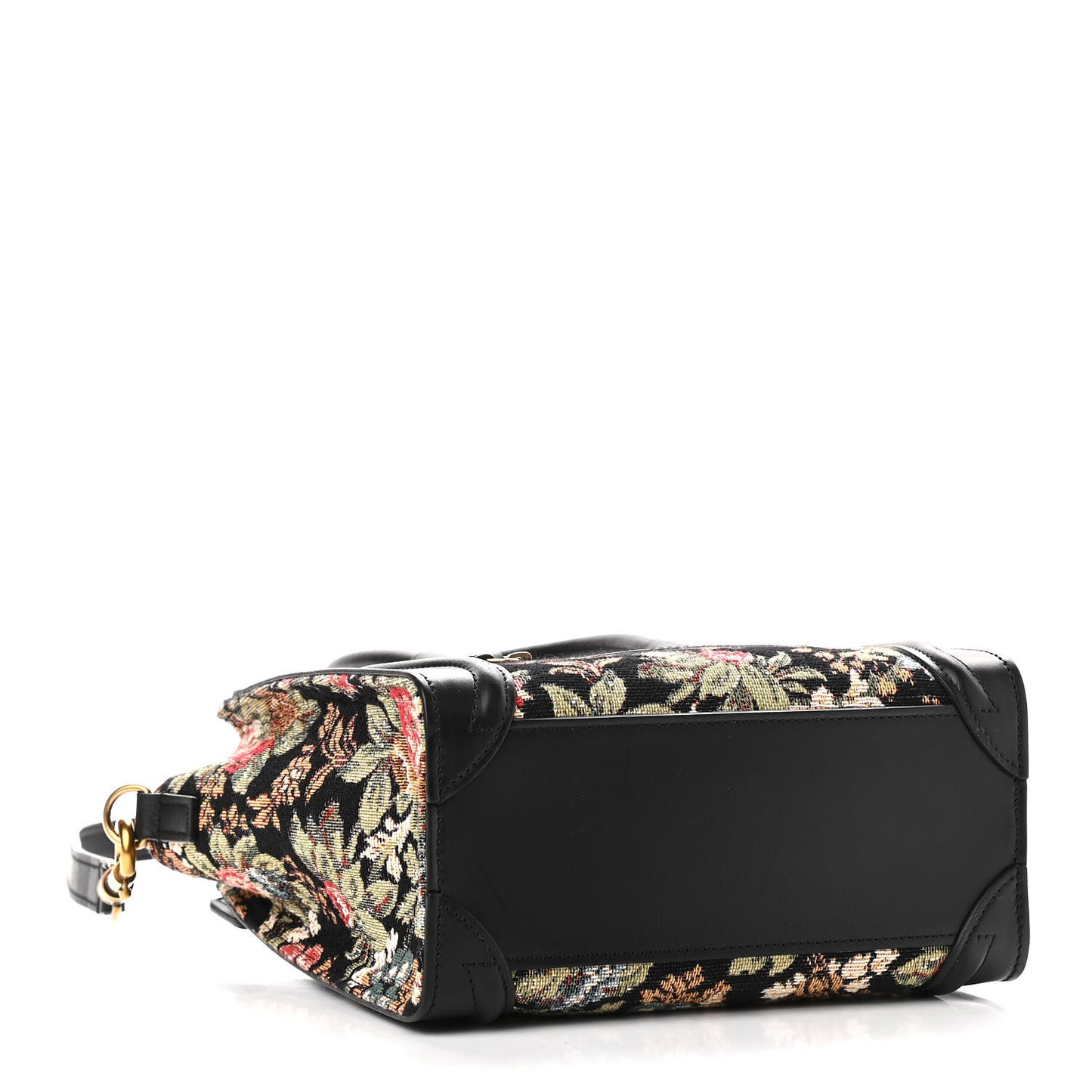 Calfskin Lambskin Canvas Jacquard Floral Nano Luggage Black