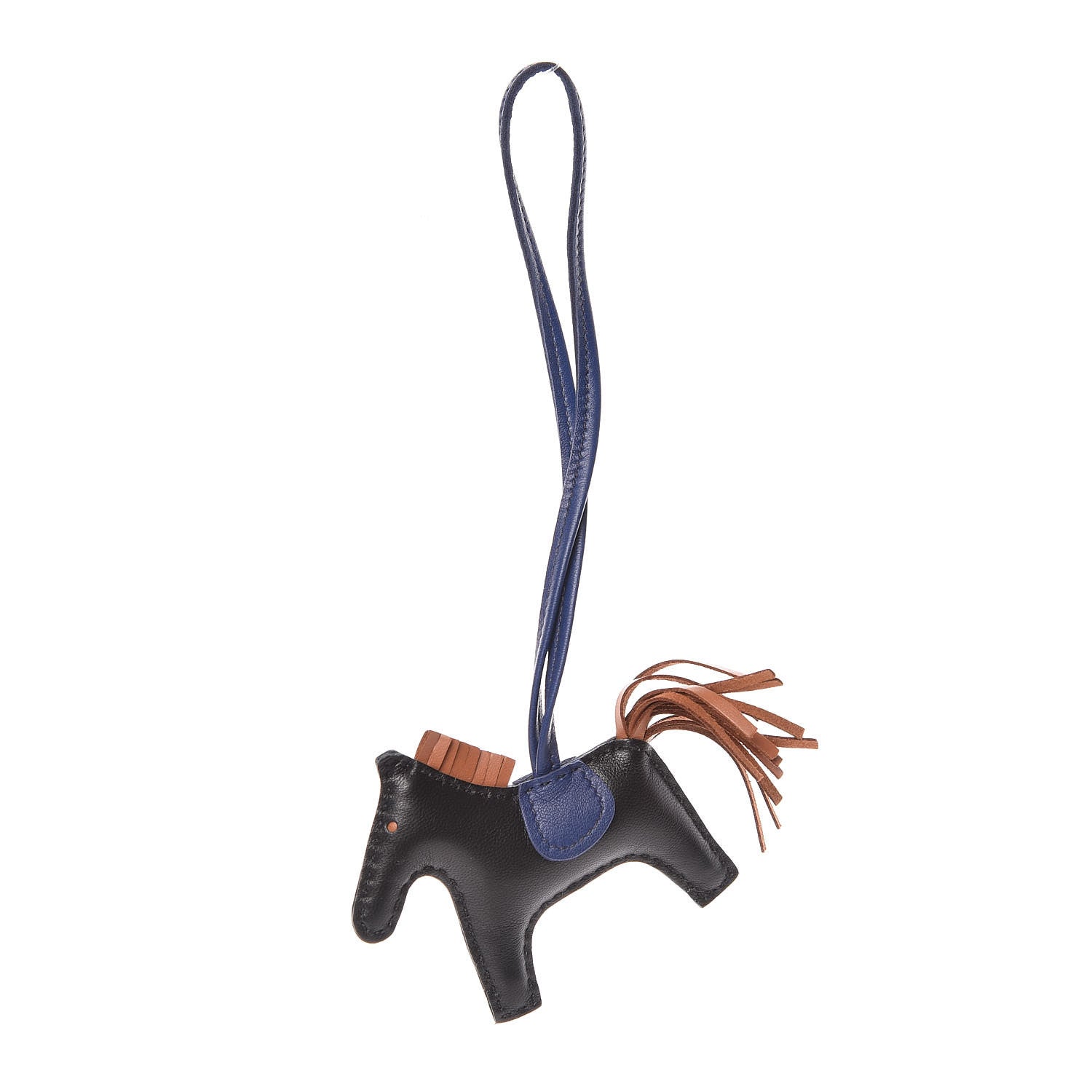 Hermes Milo Lambskin Grigri Rodeo Horse Bag Charm PM Black Bleu Encre Gold 1 of 5