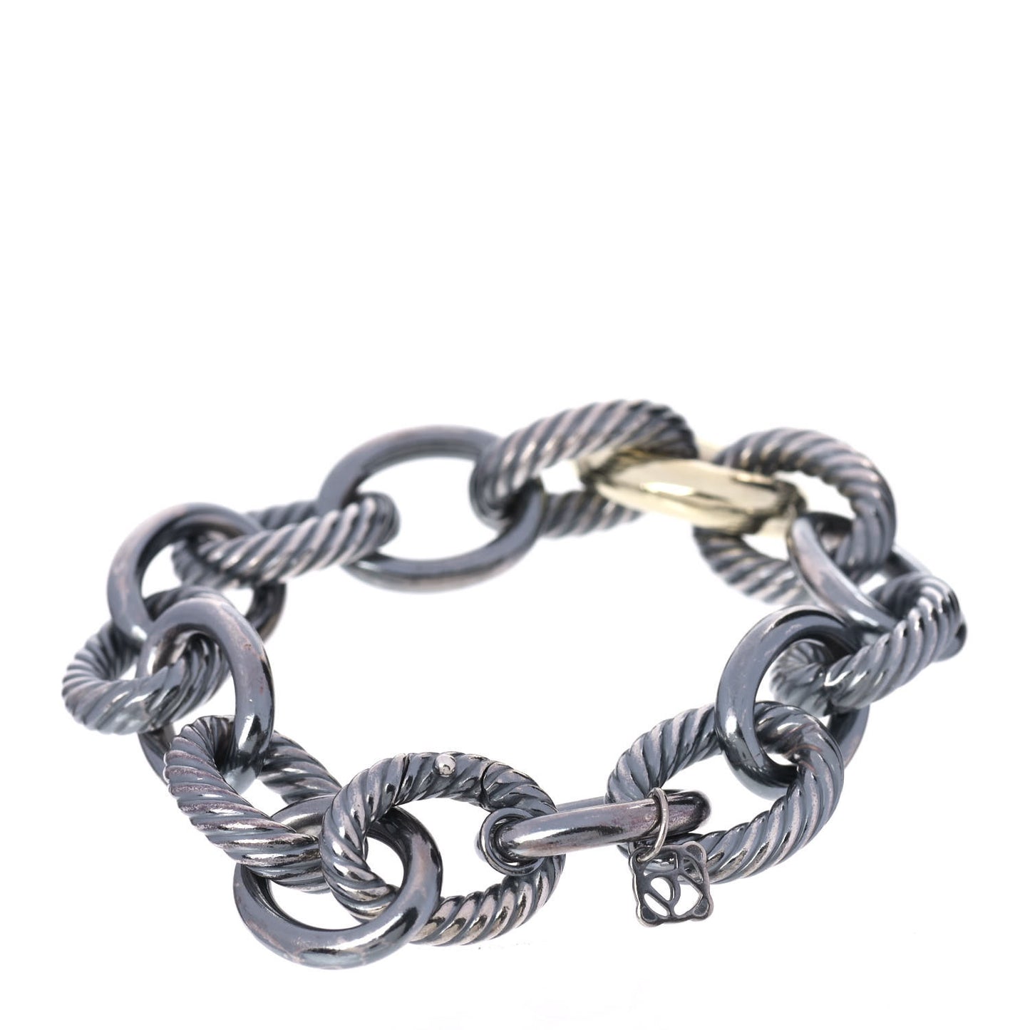 Darkened Sterling Silver 14K Yellow Gold 19mm Extra Large Oval Link Bracelet