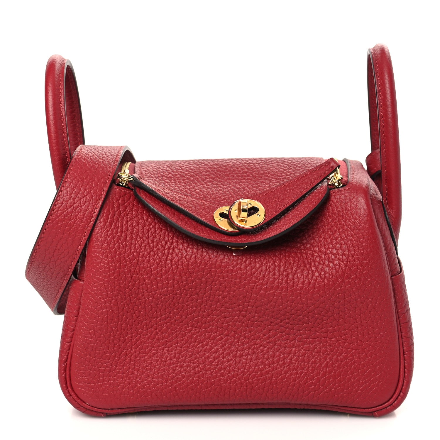 Hermes Taurillon Clemence Mini Lindy 20 Rouge Grenat 1 of 10