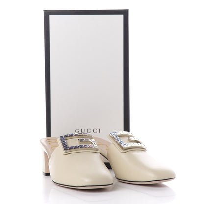 Gucci Malaga Kid Crystal Square G Madelyn Mules 40 Vintage White 10 of 10