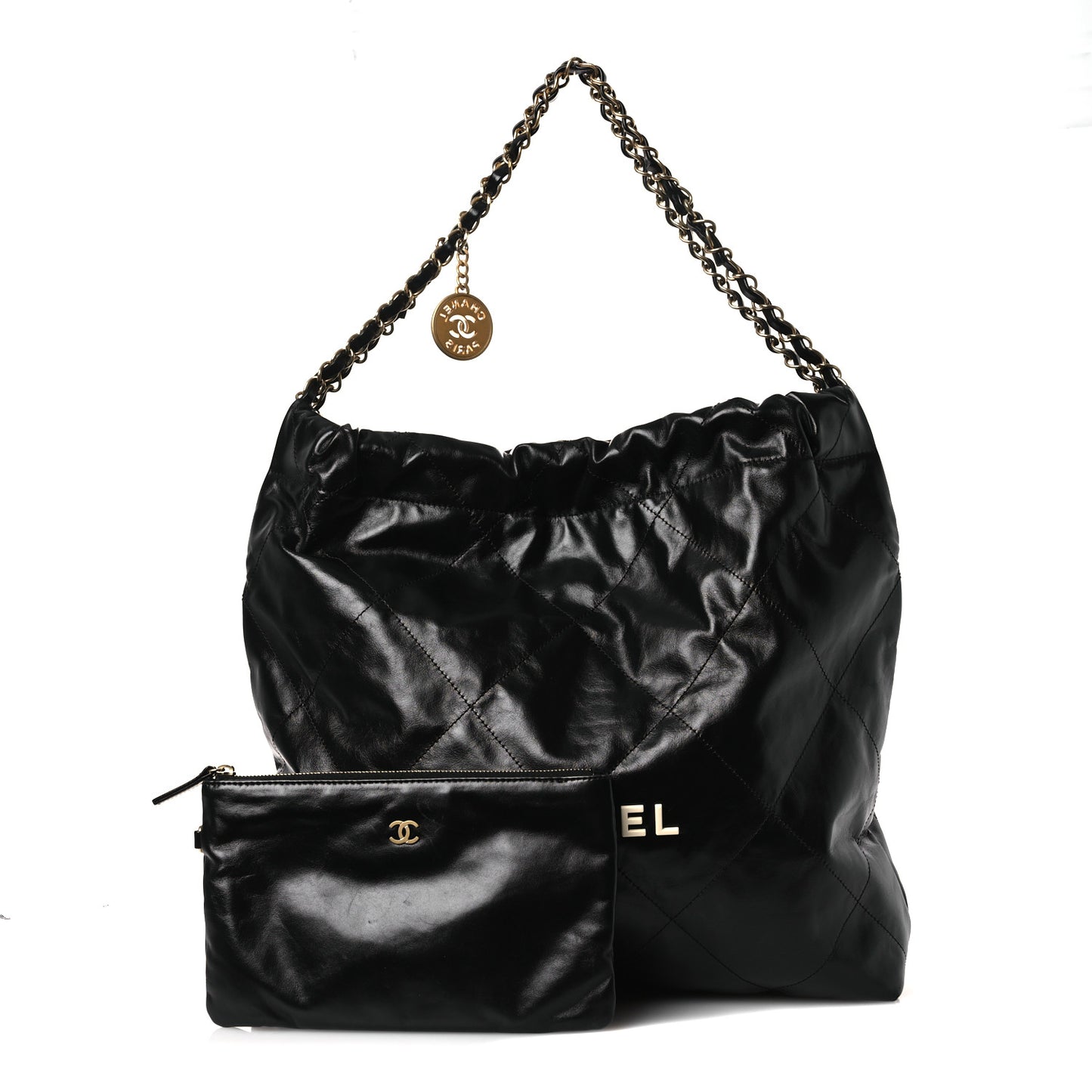 Shiny Calfskin Quilted Chanel 22 Black White