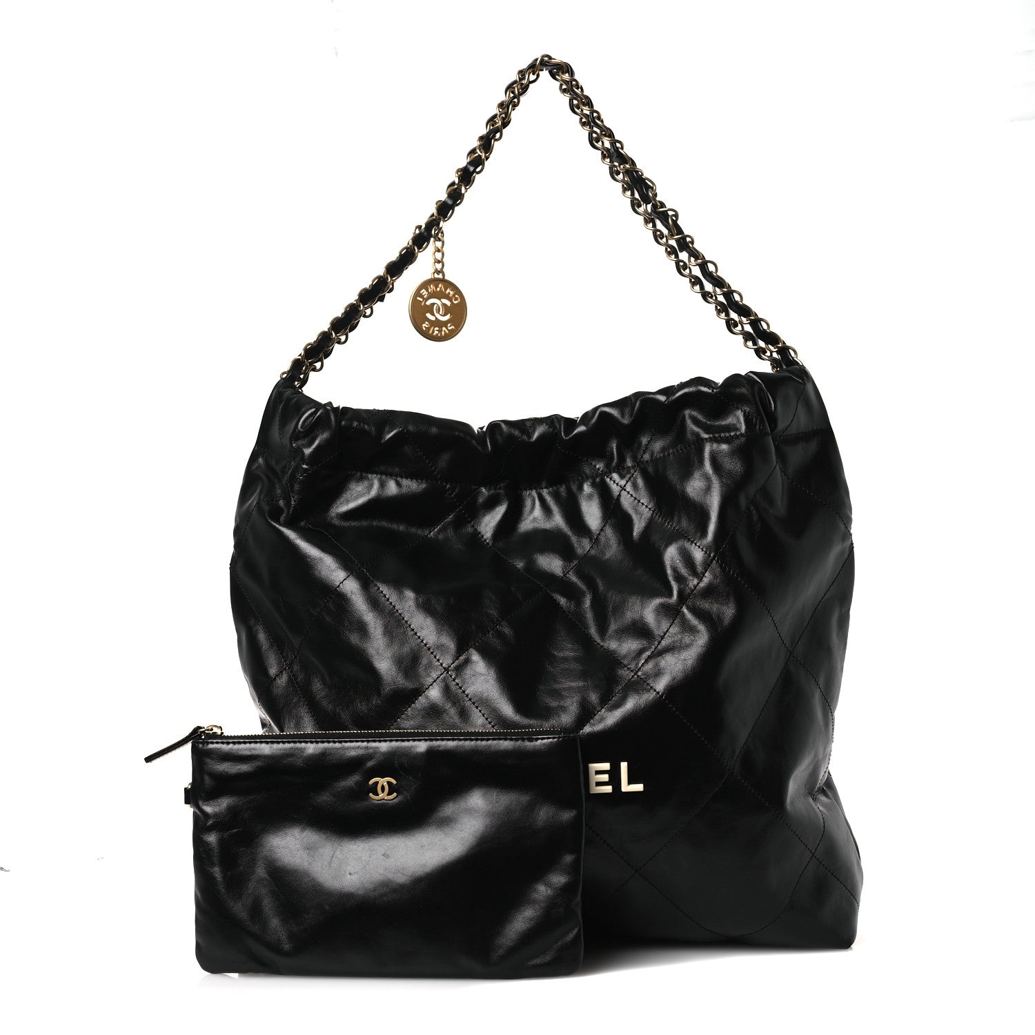Chanel Shiny Calfskin Quilted Chanel 22 Black White 3 of 12