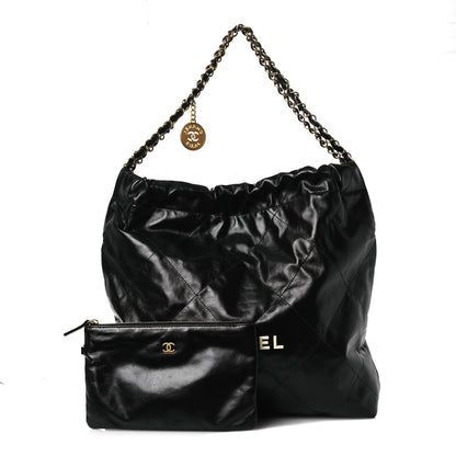 Chanel Shiny Calfskin Quilted Chanel 22 Black White 3 of 12