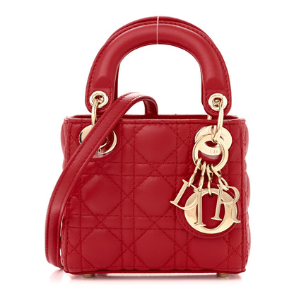 Christian Dior Lambskin Cannage Micro Lady Dior Red 1 of 10