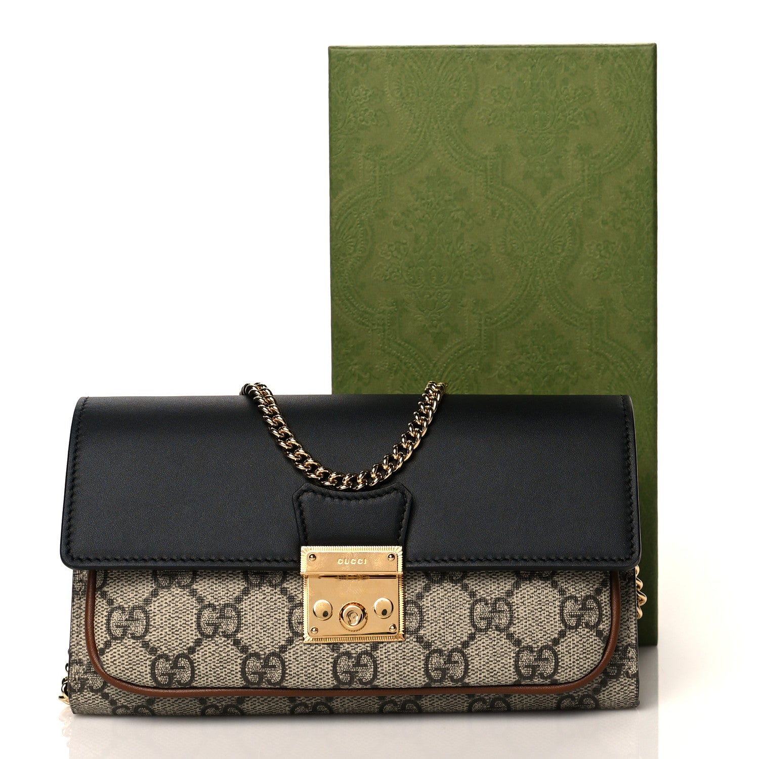 Gucci GG Supreme Monogram Calfskin Padlock Chain Wallet Beige Black Cuir 8 of 8