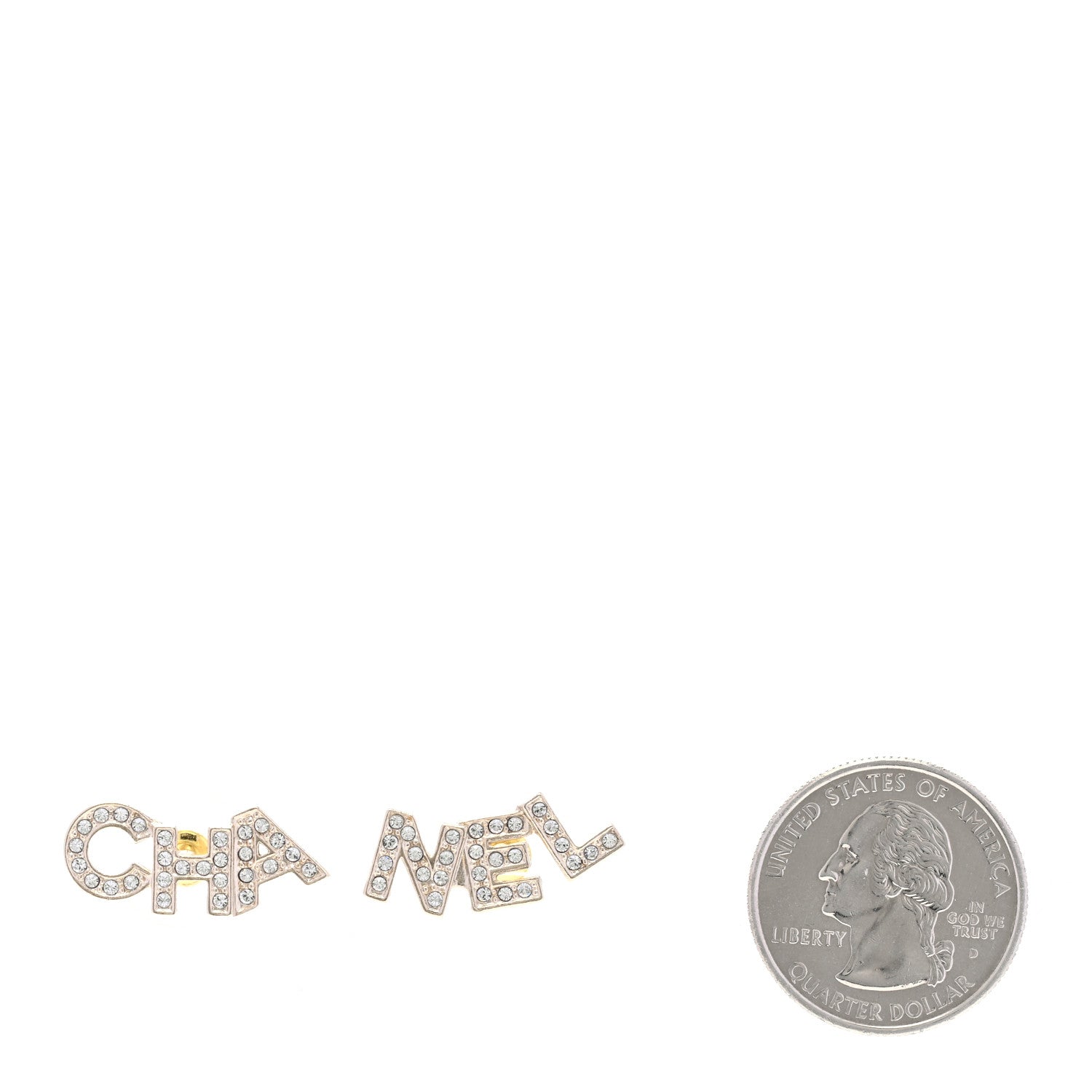 Chanel Crystal Cha-Nel Logo Earrings Gold 2 of 5