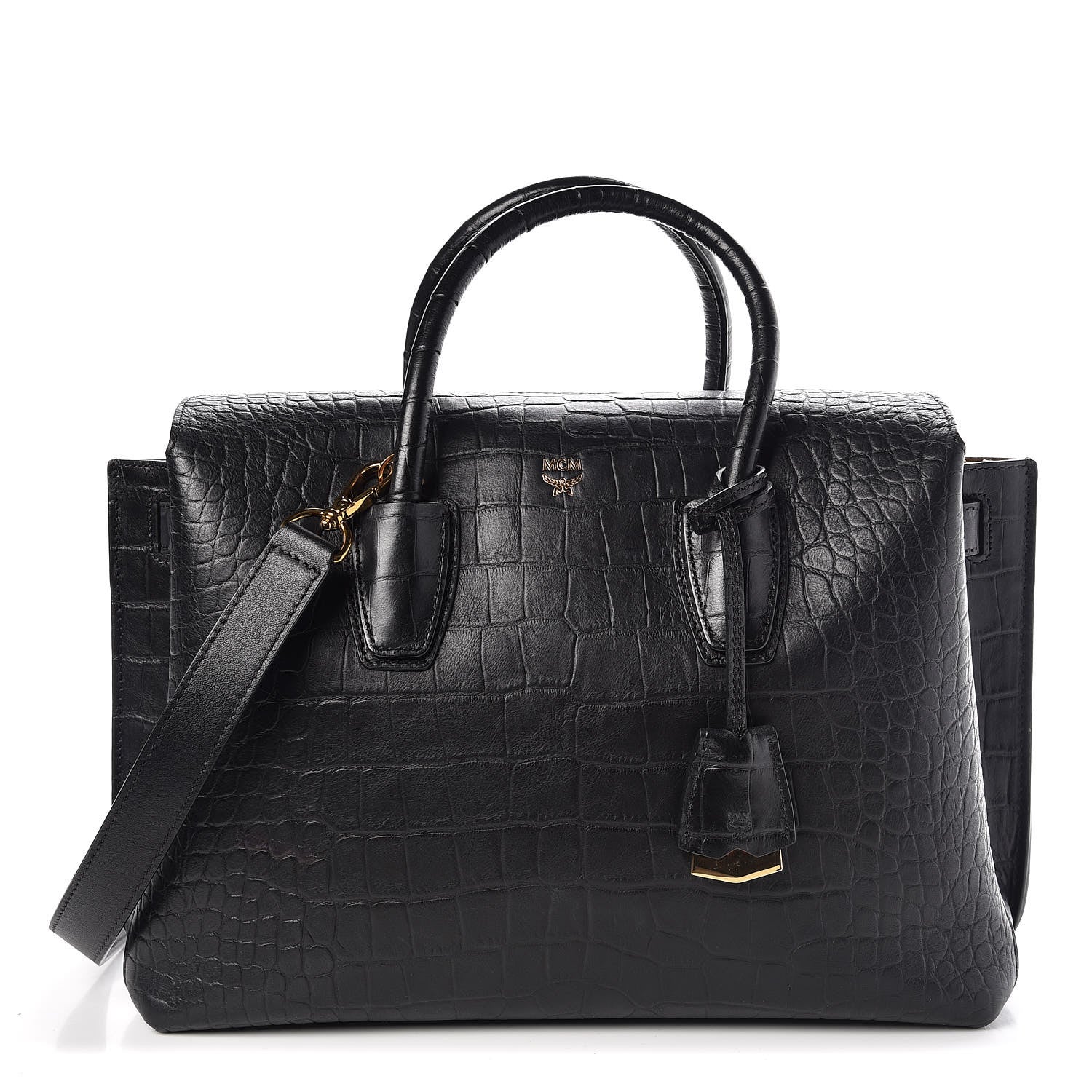 MCM Calfskin Crocodile Embossed Medium Milla Tote Black 1 of 8