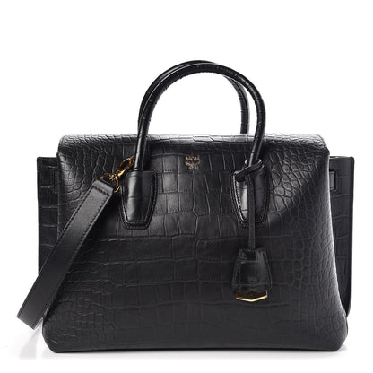 MCM Calfskin Crocodile Embossed Medium Milla Tote Black 1 of 8