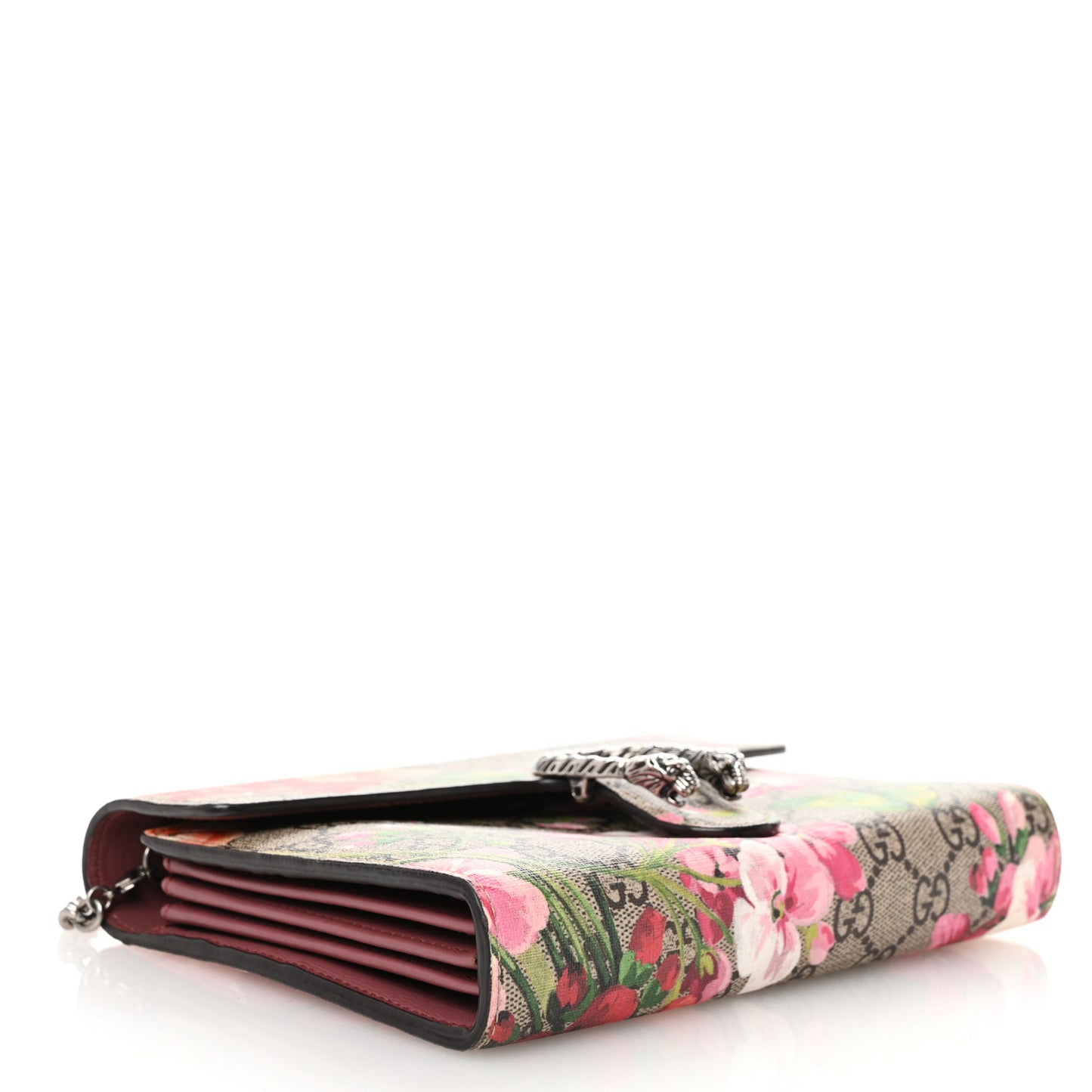 GG Supreme Monogram Blooms Mini Dionysus Chain Wallet Beige Multicolor Dry Rose