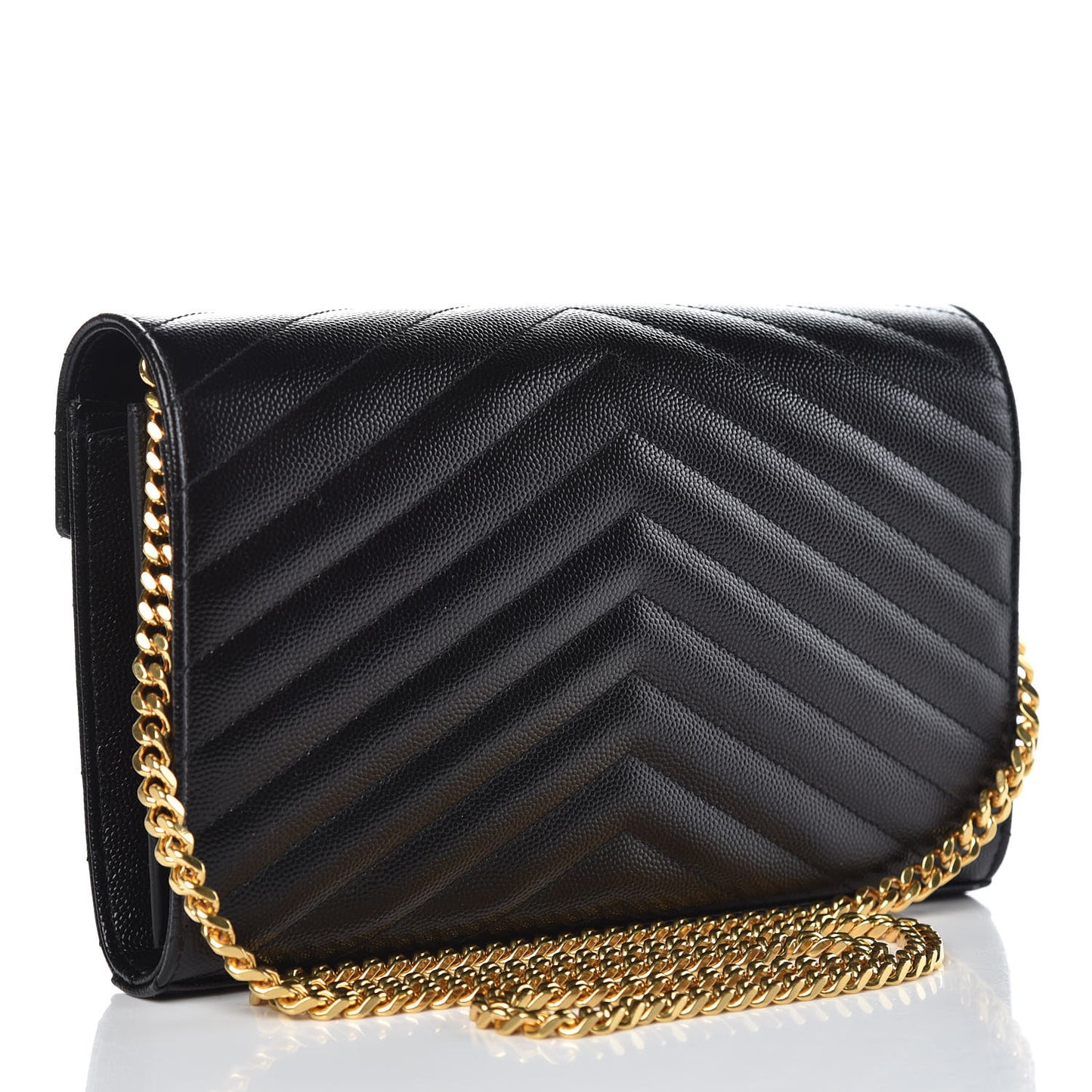 Grain De Poudre Matelasse Chevron Monogram Chain Wallet Black