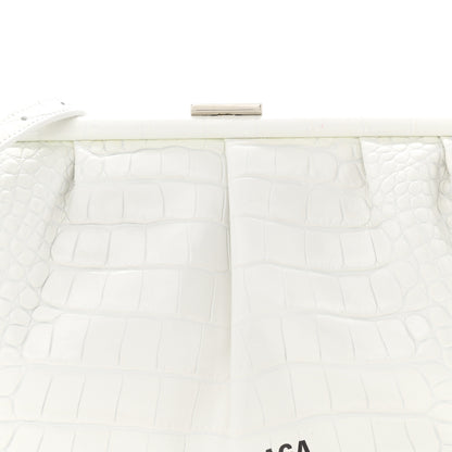 Balenciaga Shiny Supple Calfskin Logo Crocodile Embossed XL Cloud Clutch White 8 of 14