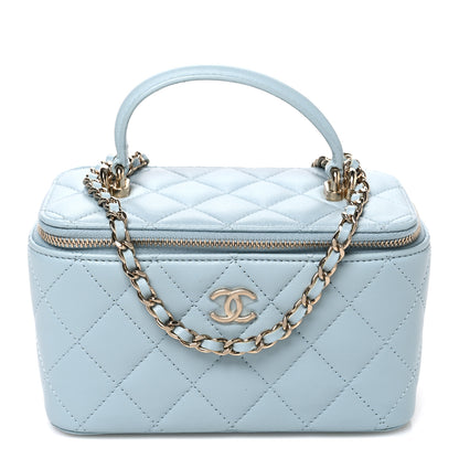 Chanel Lambskin Quilted Small Top Handle Vanity Case With Chain Light Blue 1 of 10