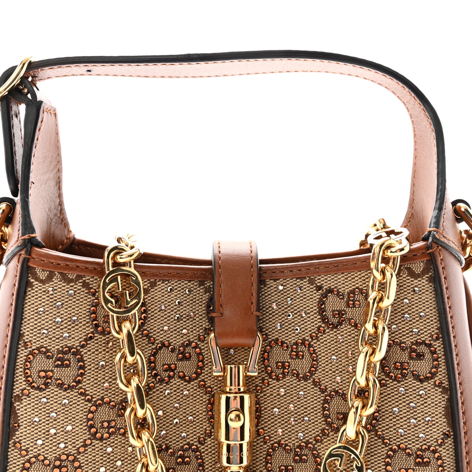 Gucci New Canvas Charisma Calfskin Crystal GG Monogram Mini Jackie