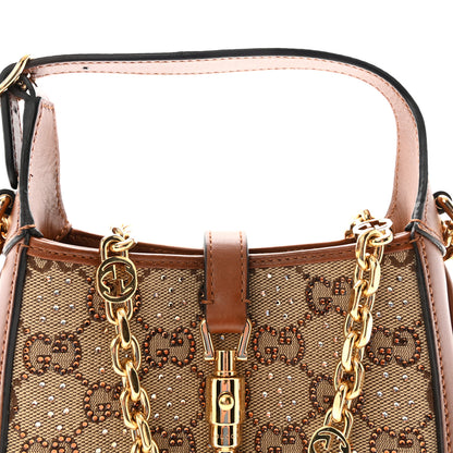 Gucci New Canvas Charisma Calfskin Crystal GG Monogram Mini Jackie 1961 Hobo Camel Ebony 7 of 9