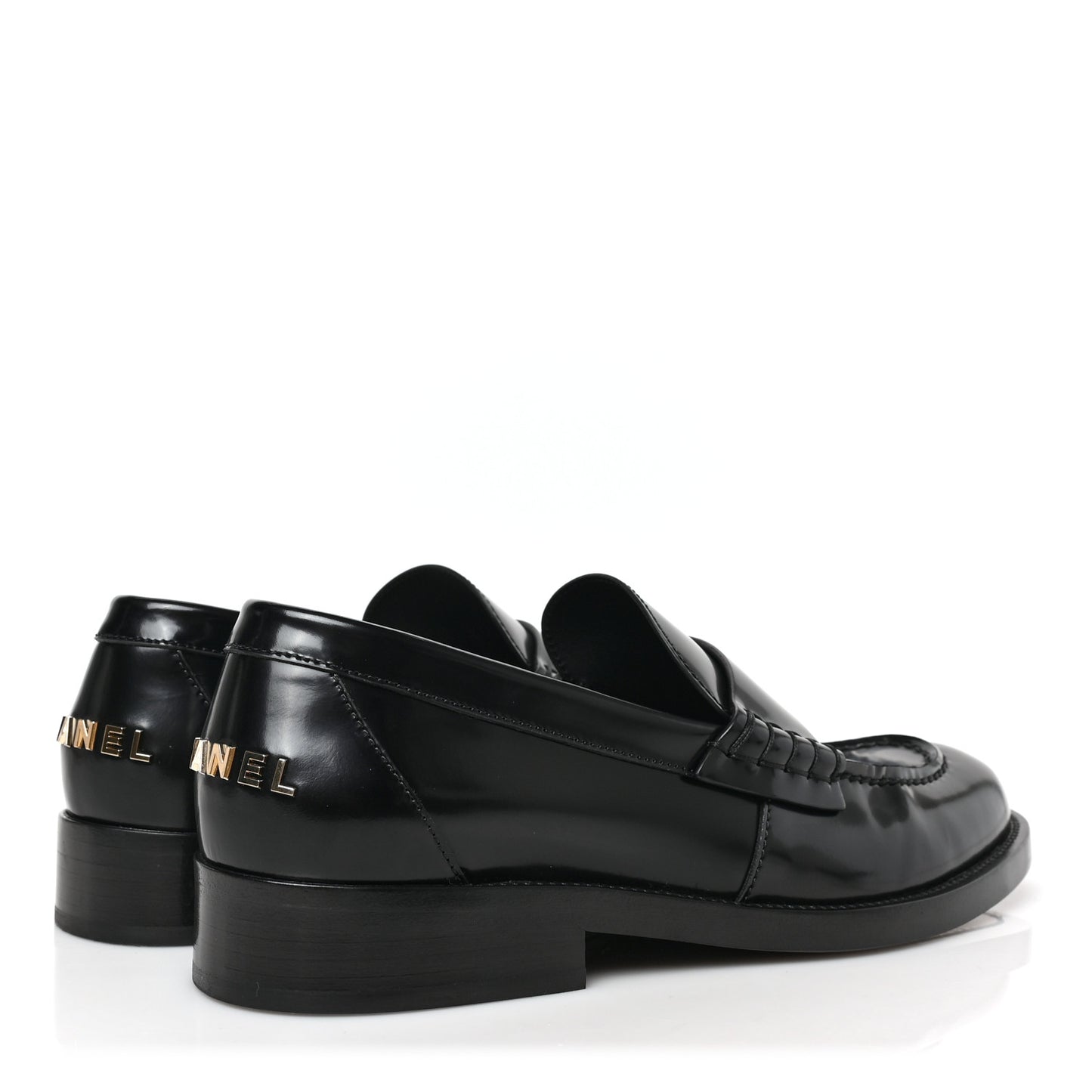 Shiny Calfskin Logo Loafers 38.5 Black