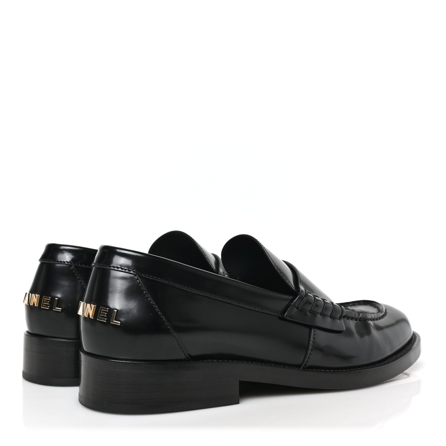 Chanel Shiny Calfskin Logo Loafers 38.5 Black 4 of 9