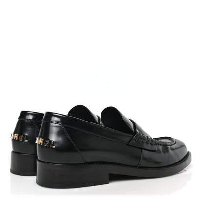 Chanel Shiny Calfskin Logo Loafers 38.5 Black 4 of 9