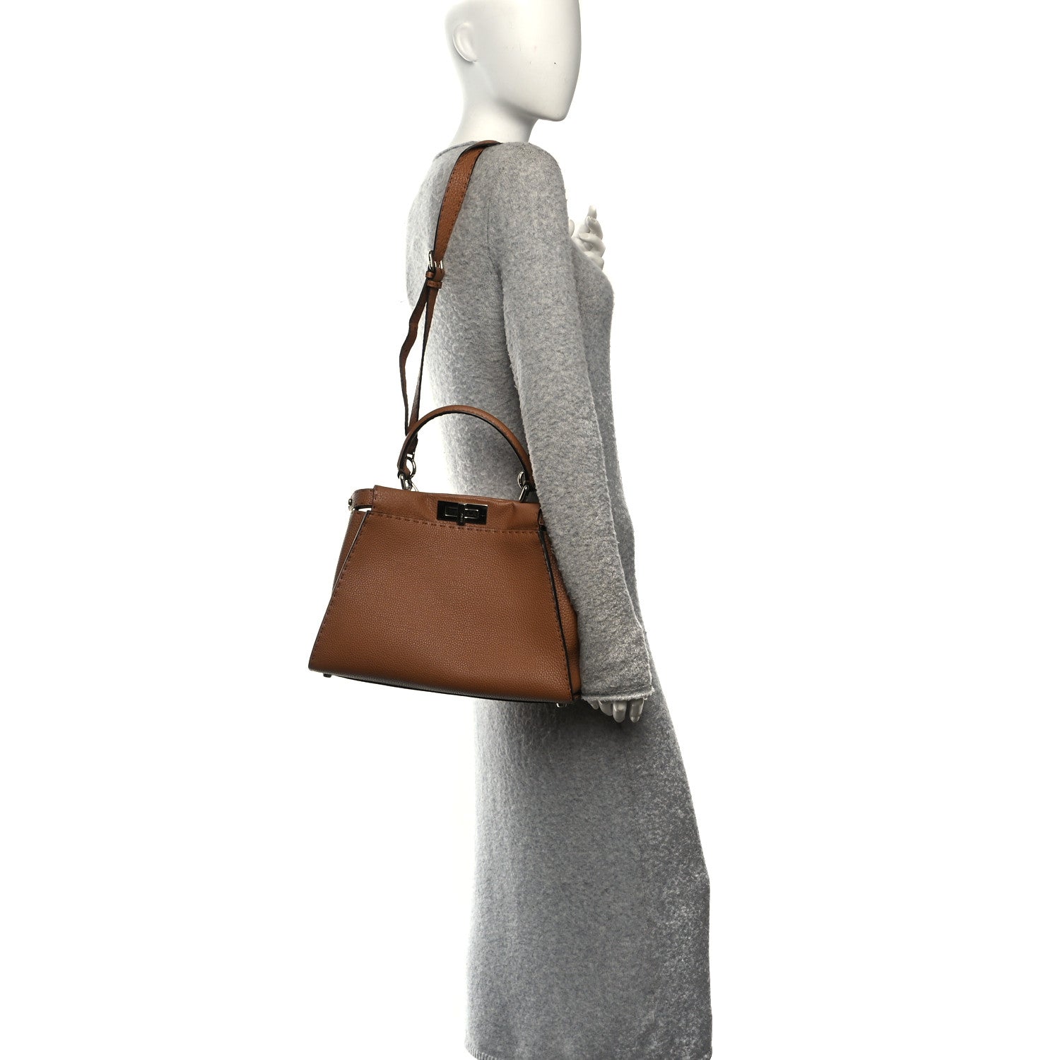 Fendi Cuoio Romano Selleria Bi-Color Medium Peekaboo Iconic Satchel Mou Deserto 2 of 11