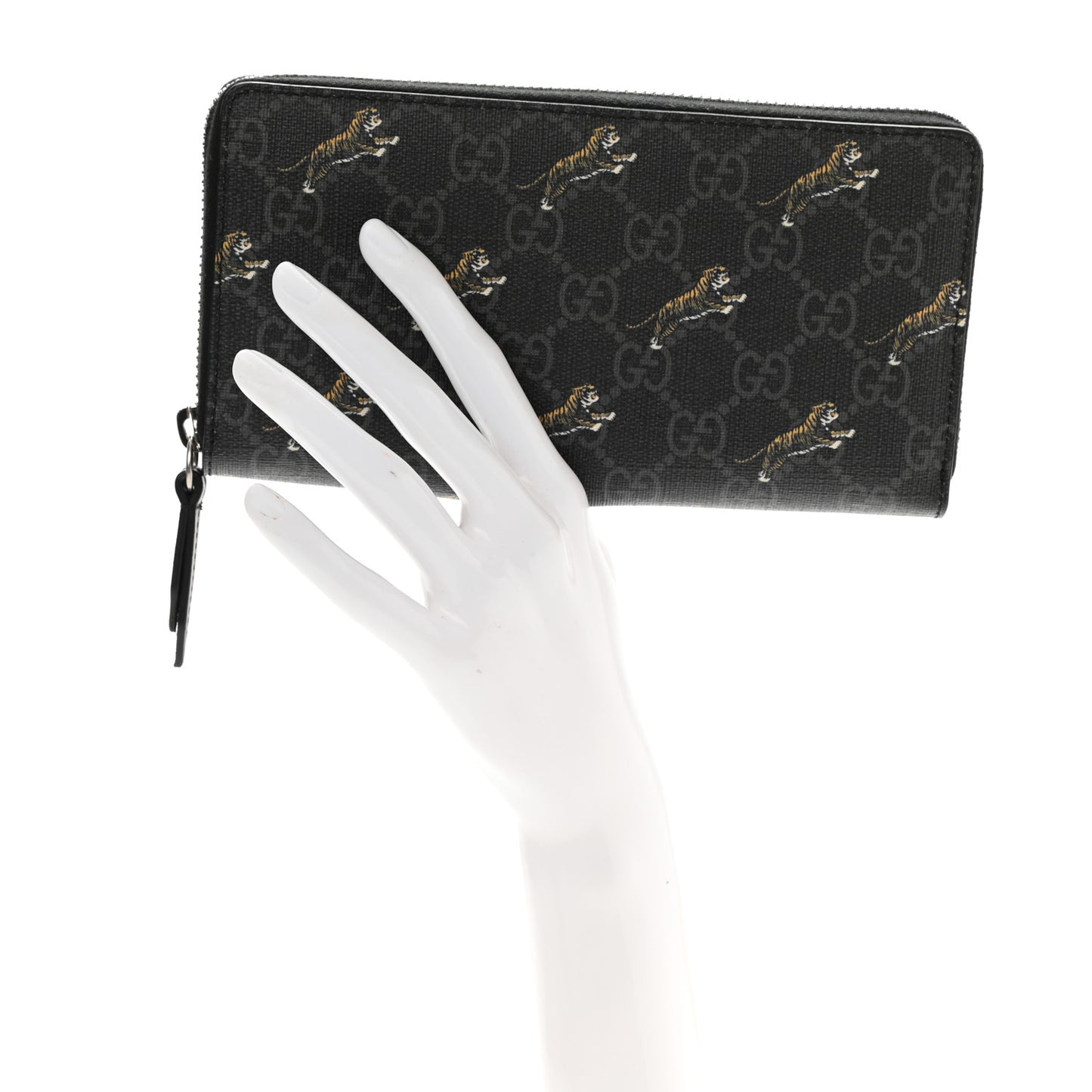 GG Supreme Monogram Tigers Zip Around Wallet Black Multicolor