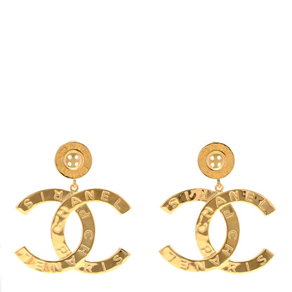 Chanel Metal Large Paris Button Earrings Gold 1 of 5