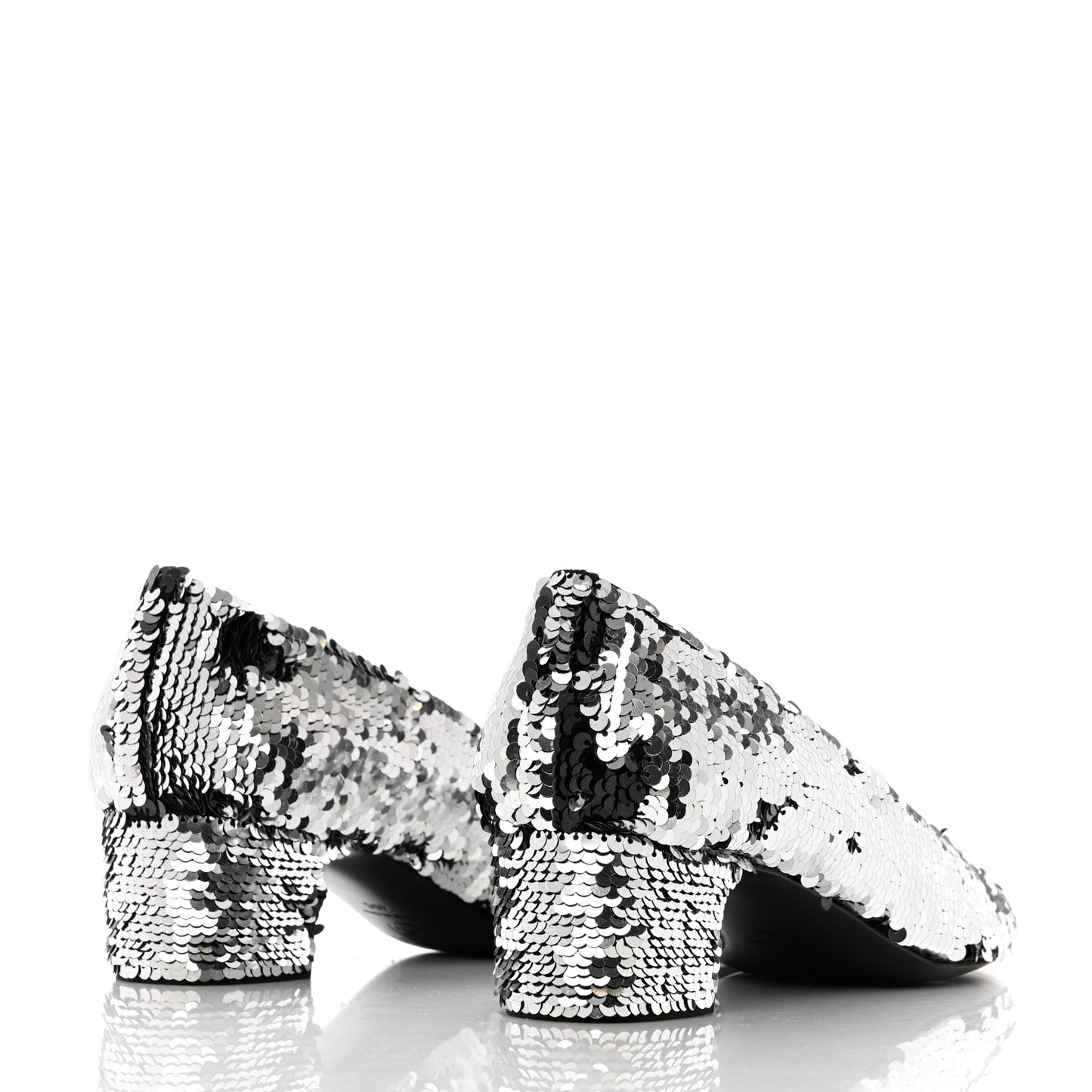 Sequin Patent Calfskin CC Pumps 40 Black Silver