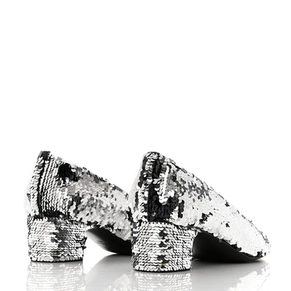 Chanel Sequin Patent Calfskin CC Pumps 40 Black Silver 4 of 10