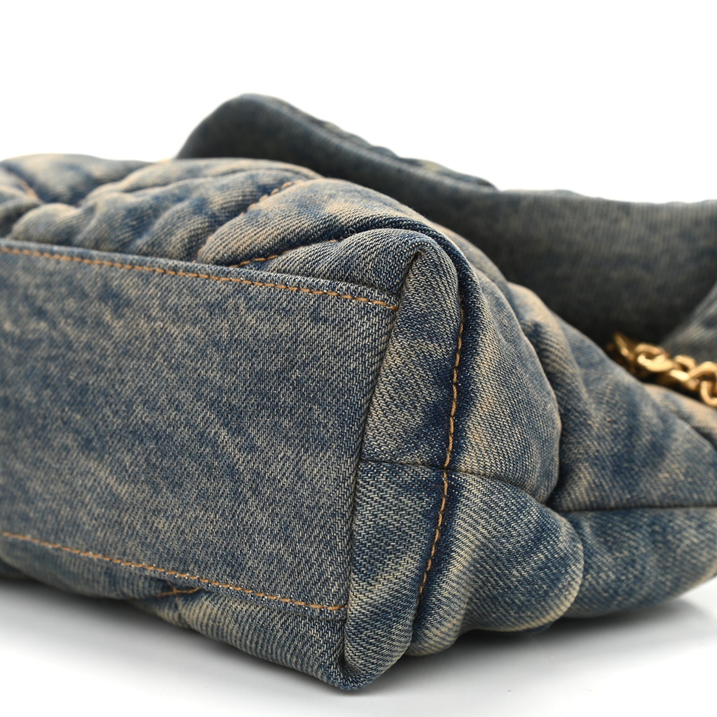 Denim Quilted Toy Loulou Puffer Monogram Chain Satchel Blue Black