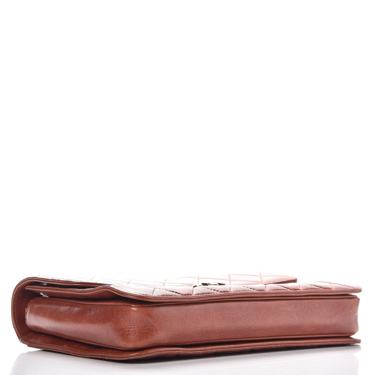 Glazed Calfskin Quilted Large Perfect Edge Flap Camel