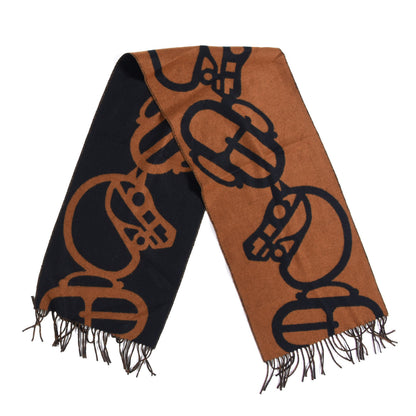 Hermes Cashmere Boucles et Camails Muffler Marine Caramel 2 of 3