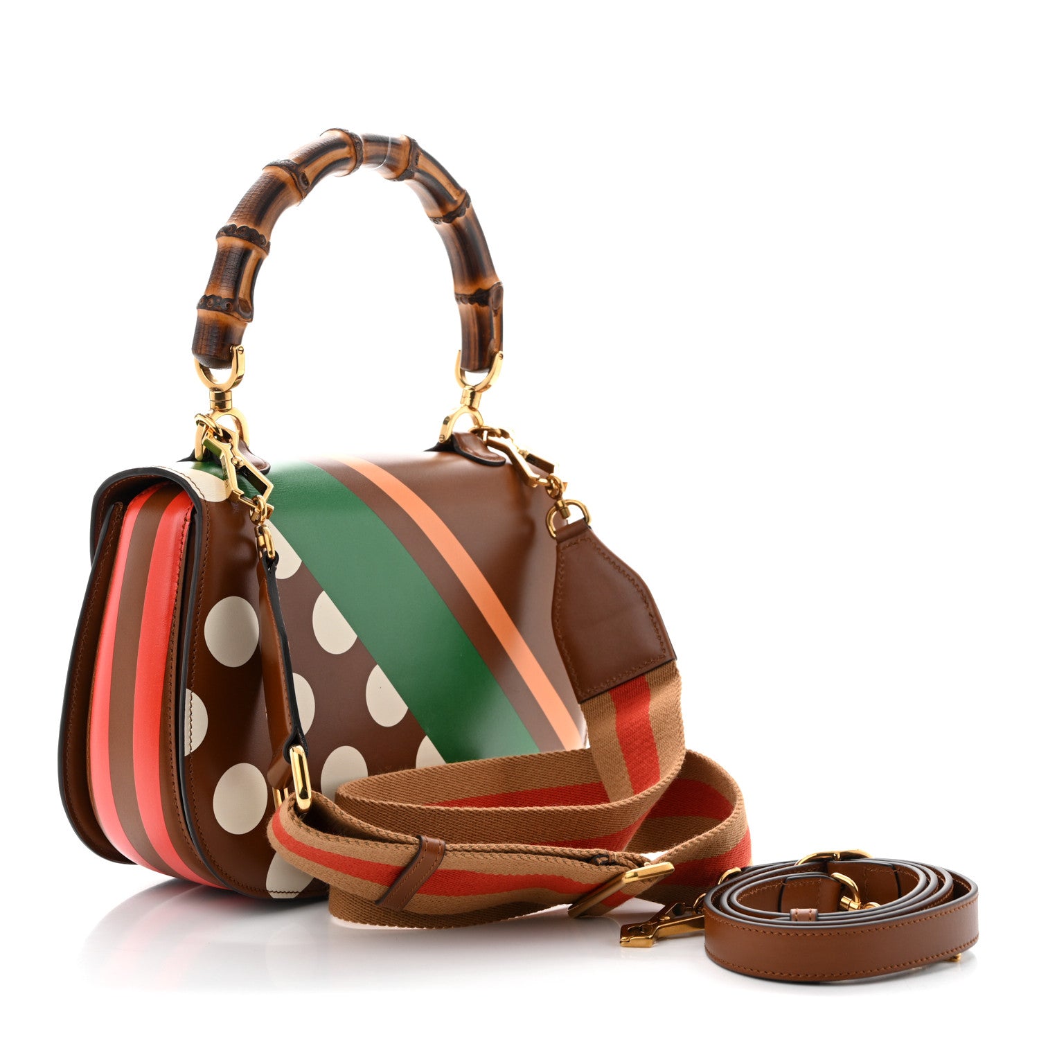 Gucci Calfskin Geometric Print Medium Bamboo 1947 Top Handle Bag Brown 4 of 10