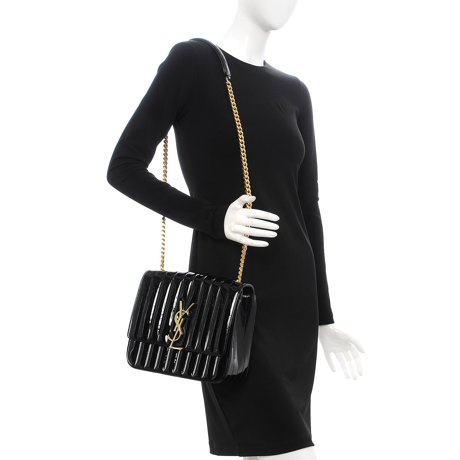 Saint Laurent Patent Matelasse Monogram Large Vicky Chain Bag Black 2 of 7