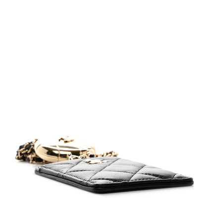 Chanel Lambskin Quilted Lanyard Card Holder On Chain Black 4 of 10