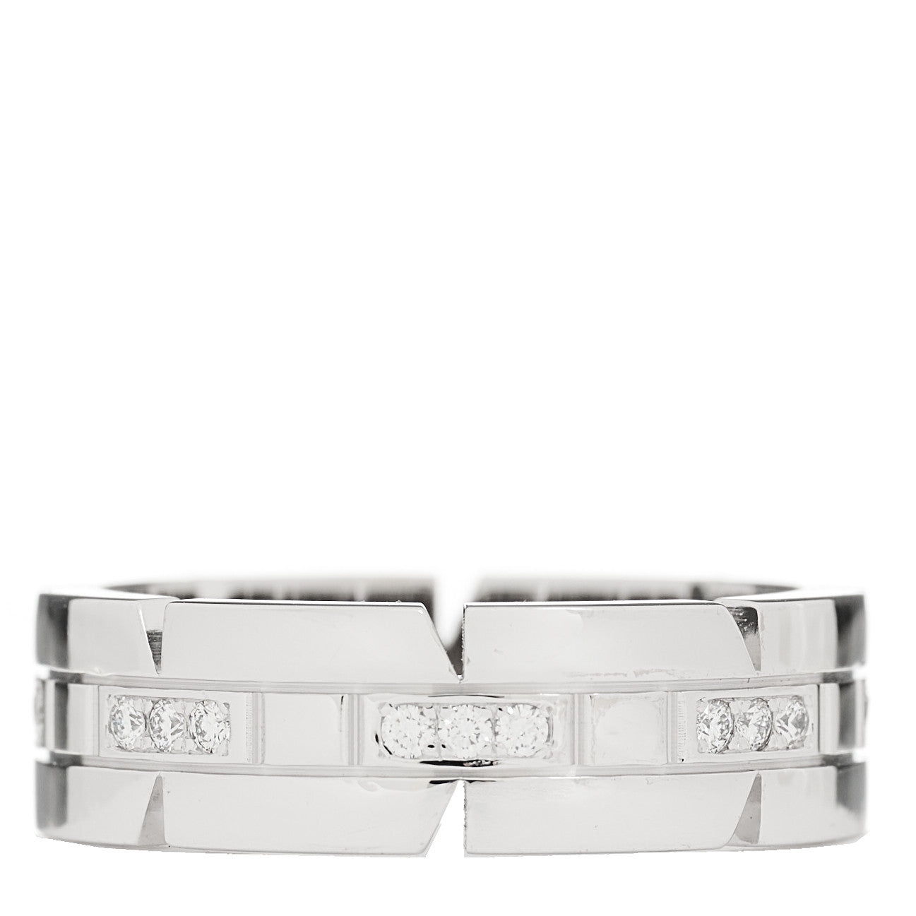 18K White Gold Diamond Tank Francaise Band Ring 53 6.5