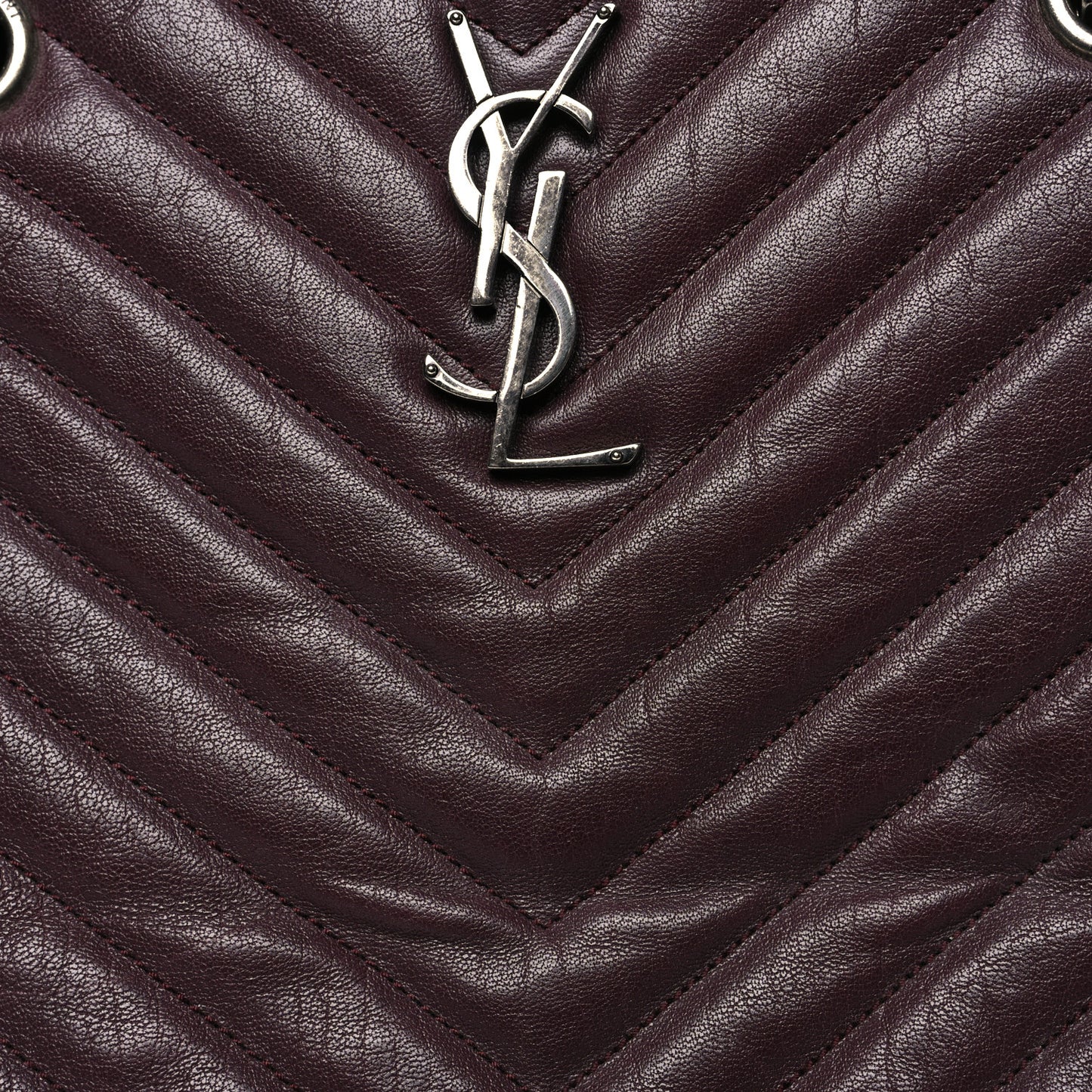 Sheepskin Matelasse Chevron Large Monogram Shopping Bag Burgundy