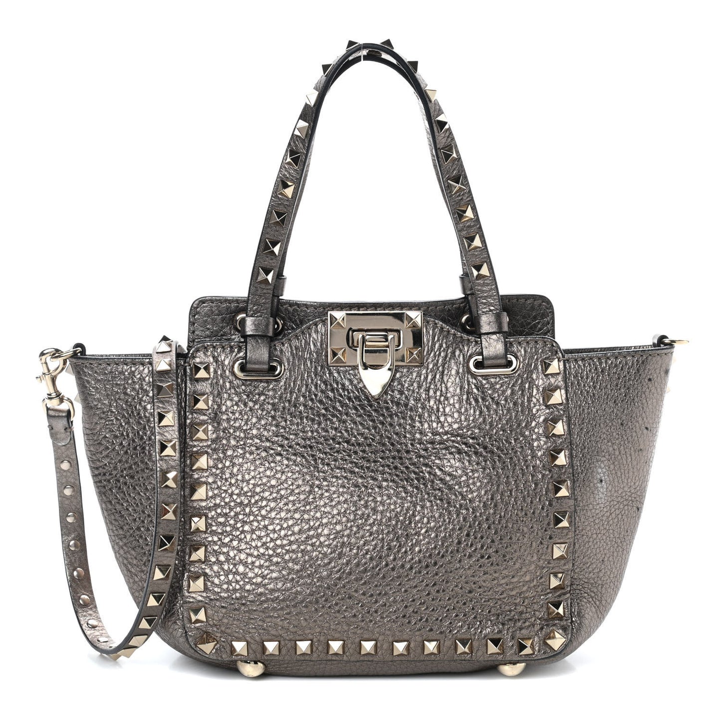 Metallic Alce Printed Calfskin Mini Rockstud Tote Sasso