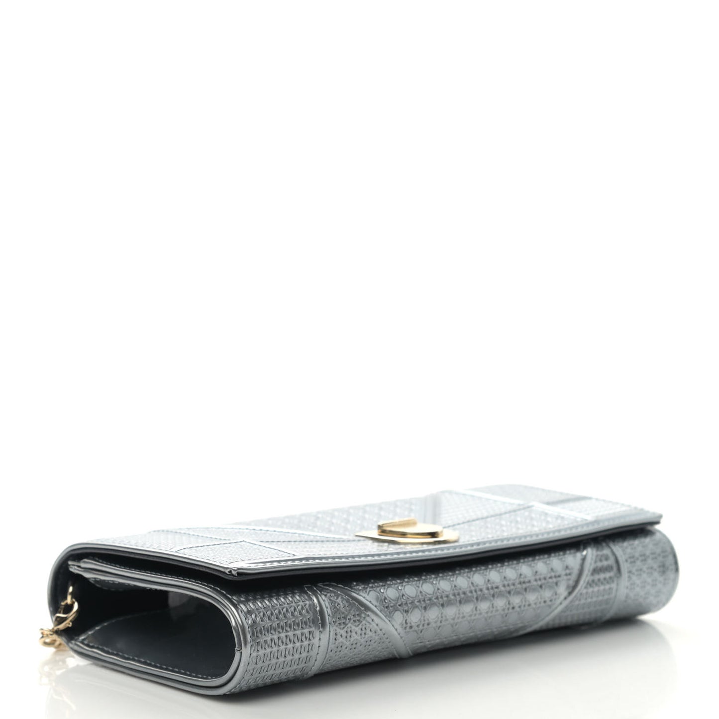 Metallic Patent Micro-Cannage Diorama Croisiere Chain Wallet Silver