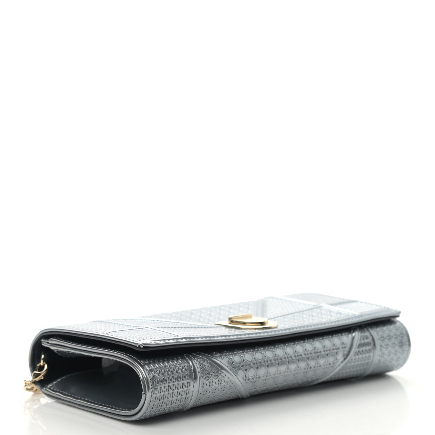 Christian Dior Metallic Patent Micro-Cannage Diorama Croisiere Chain Wallet Silver 5 of 12