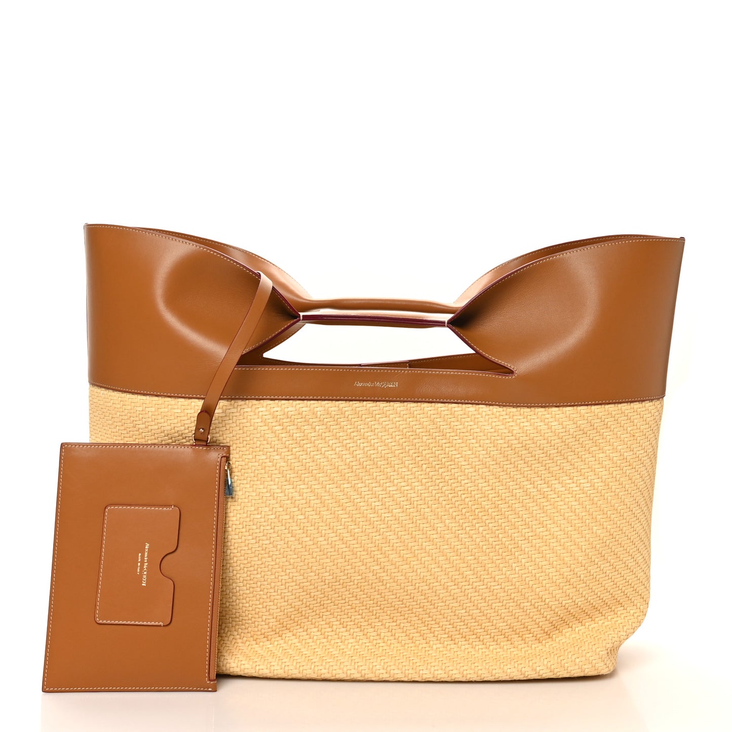 Raffia Calfskin Large The Bow Bag Natural Tan