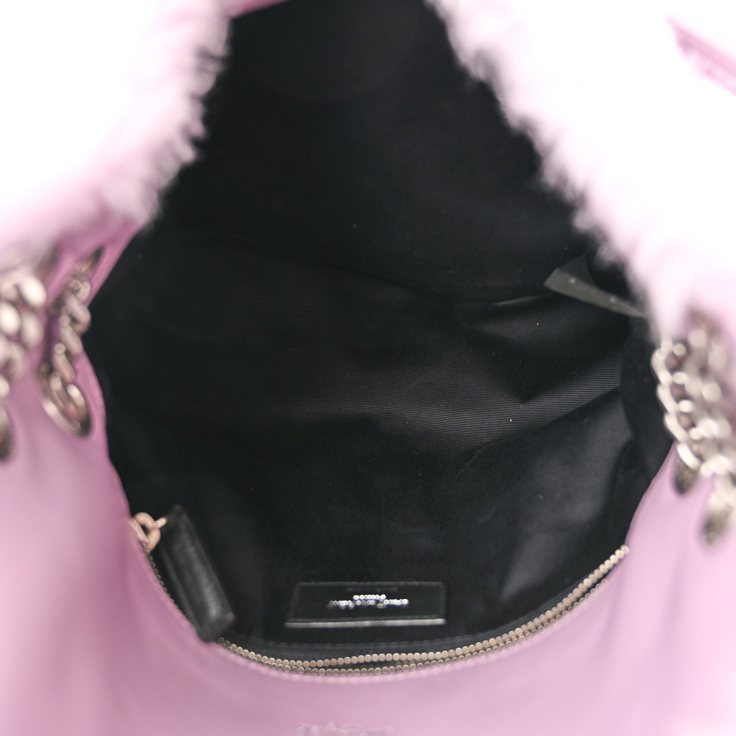 Merino Shearling Lambskin Quilted Small Loulou Puffer Monogram Chain Satchel Lila
