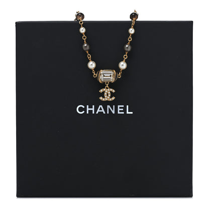 Chanel Graduated Pearl Crystal CC Short Necklace Gold Black Grey 5 of 5