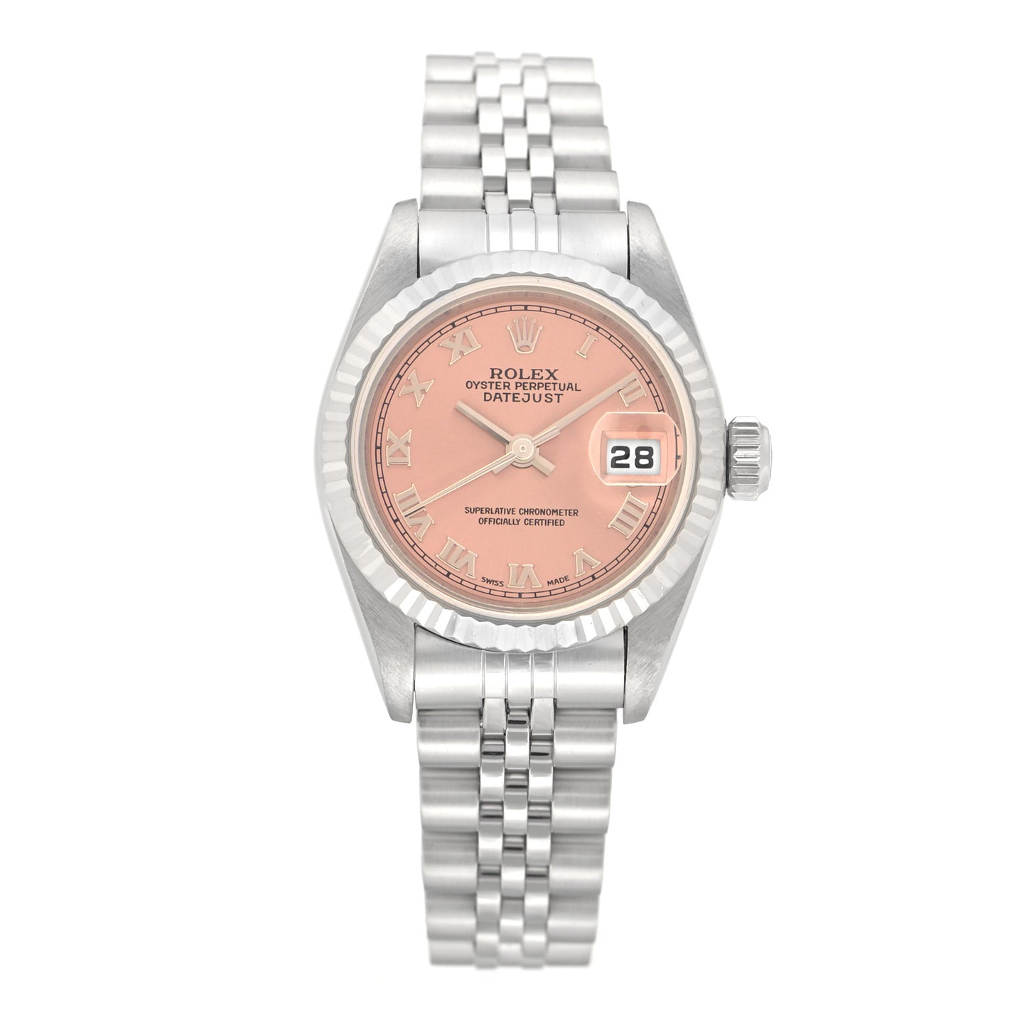 Stainless Steel 26mm Oyster Perpetual Datejust Watch Pink Roman 79174