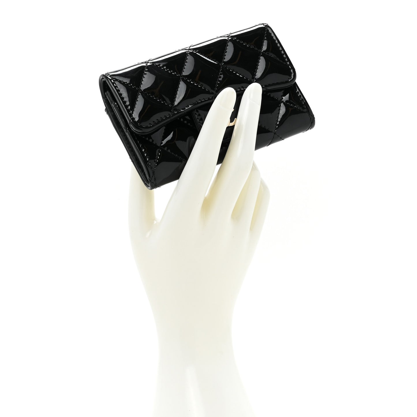 Patent Quilted Flap Card Holder Wallet Black