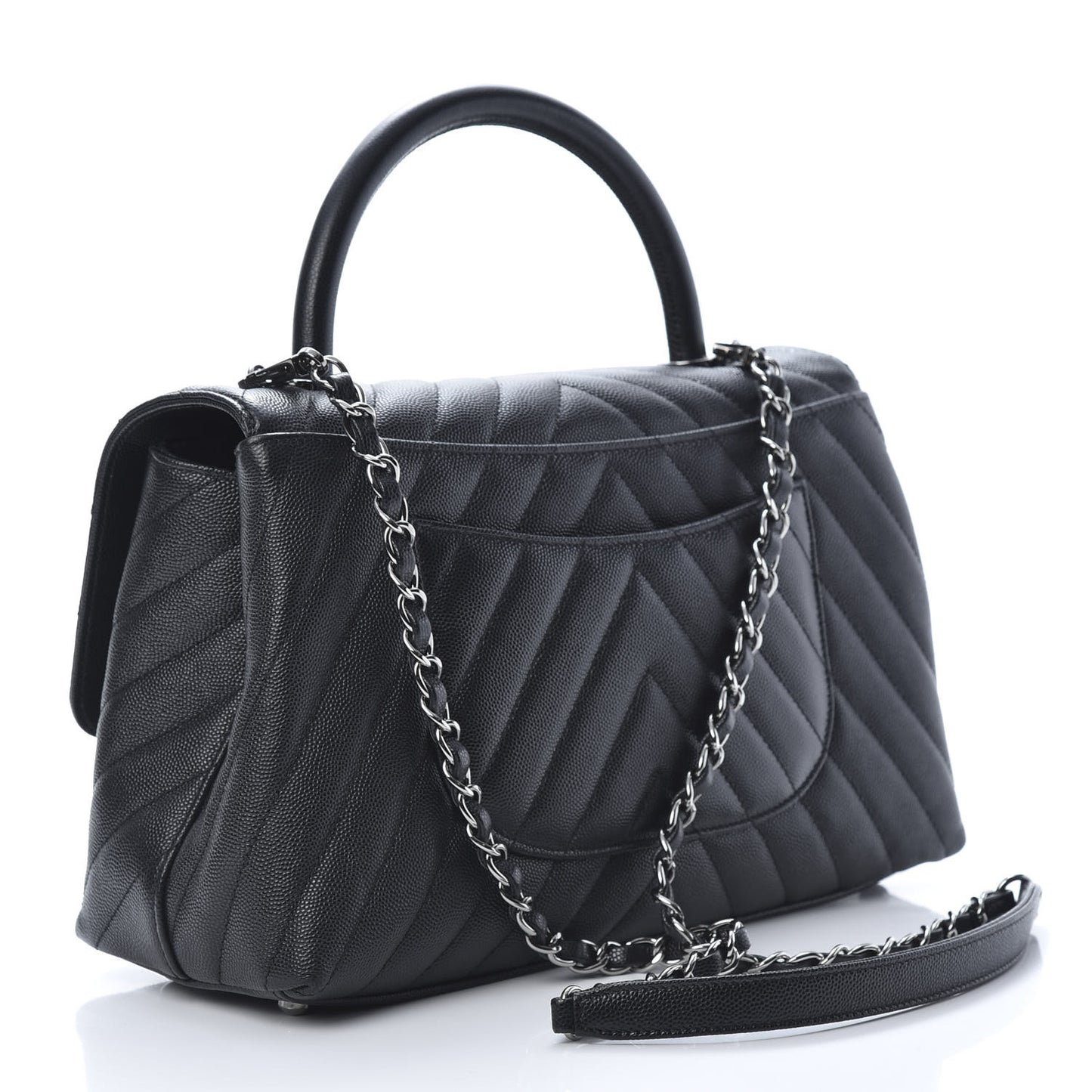 Caviar Chevron Quilted Small Coco Handle Flap Black