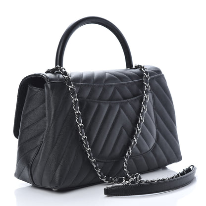 Chanel Caviar Chevron Quilted Small Coco Handle Flap Black 3 of 10
