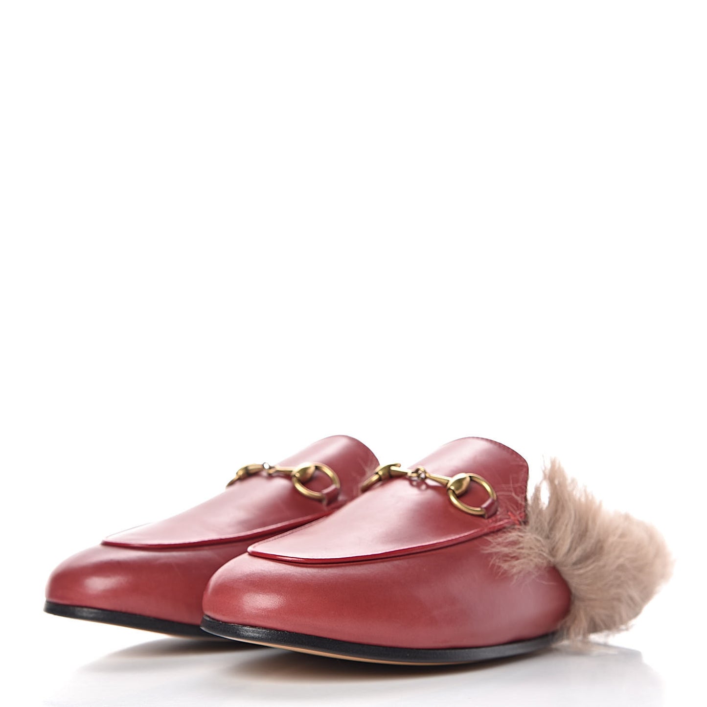 Betis Glamour Calfskin Fur Womens Princetown Slippers 35.5 Hibiscus Red Naturale