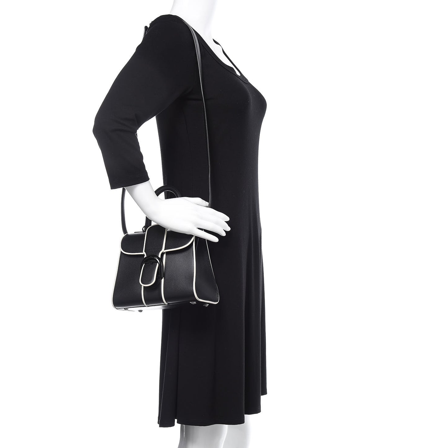 Calfskin Illusion Piped Mini Brillant Satchel Black