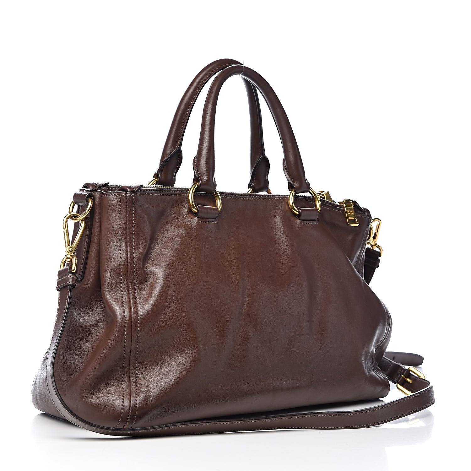 Prada Soft Calf Double Zip Shoulder Bag Nocciolo 3 of 12